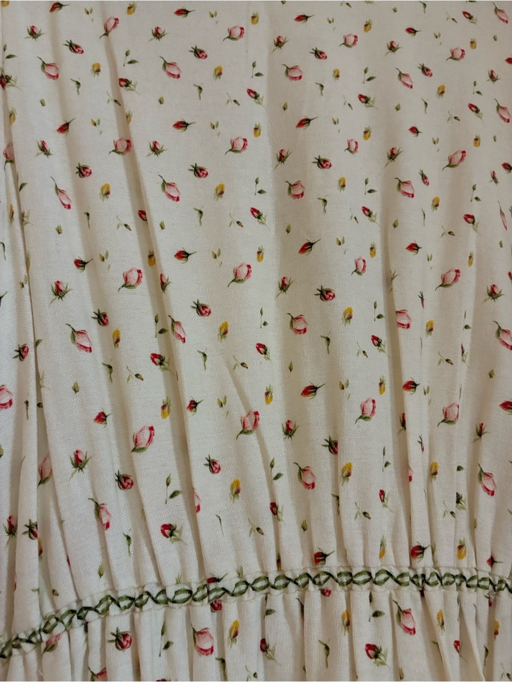 Cottagecore Floral Puff Sleeve Midi Dress Cream Red Rose Bohemian Romantic NWT L - Picture 10 of 10